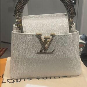 Louis Vuitton White Satchel with Gold and Brown Accents